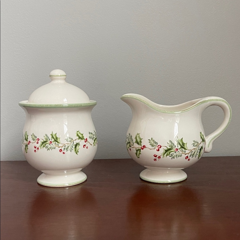 St. Nicholas Square Holly Berry Creamer and Sugar Set - Red and Green